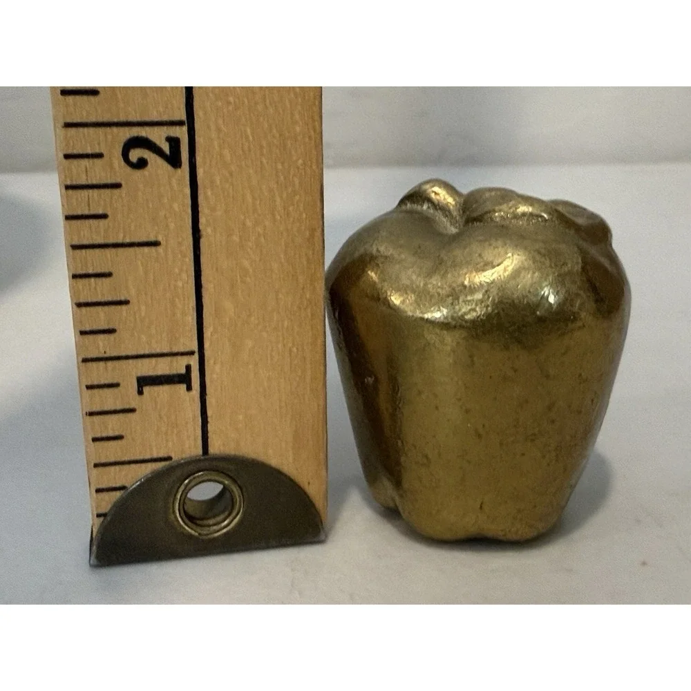 Vintage solid brass apple, pepper, fruit with leaf, paperweight Heavy